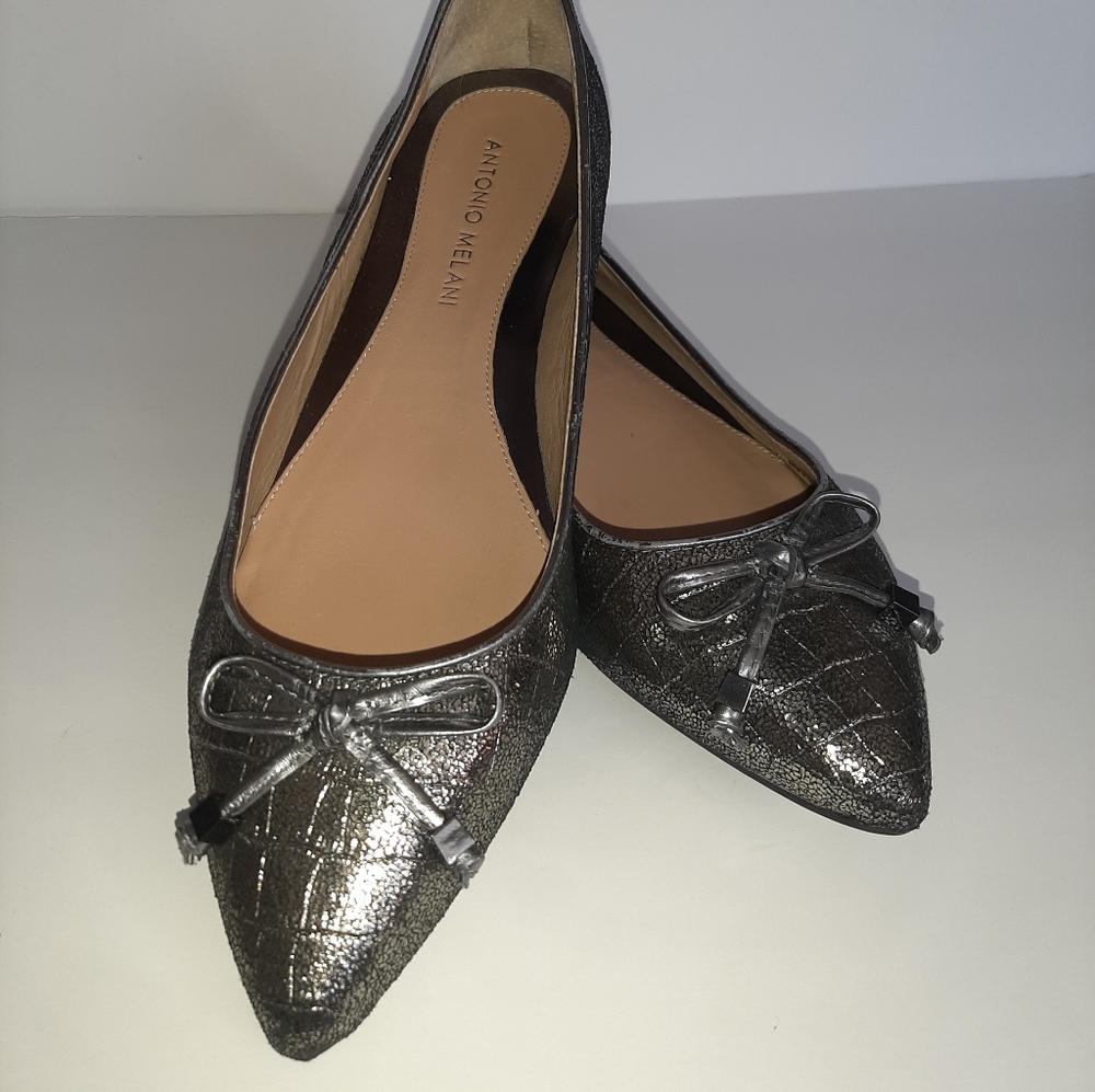 ANTONIO MELANI Metallic Croc Embossed Leather Flats